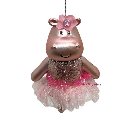 New Hippopotamus Ornament Pink Ballerina Tutu Sequins Christmas Tree - Picture 1 of 5